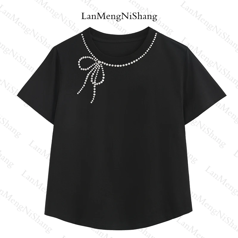 2025夏季T恤轻奢圆领重工设计感休闲显瘦短袖女士短袖-6008