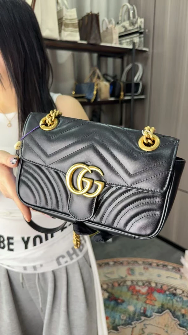 99新 GUCCI/古驰 黑金马蒙22斜挎包单肩腋下包