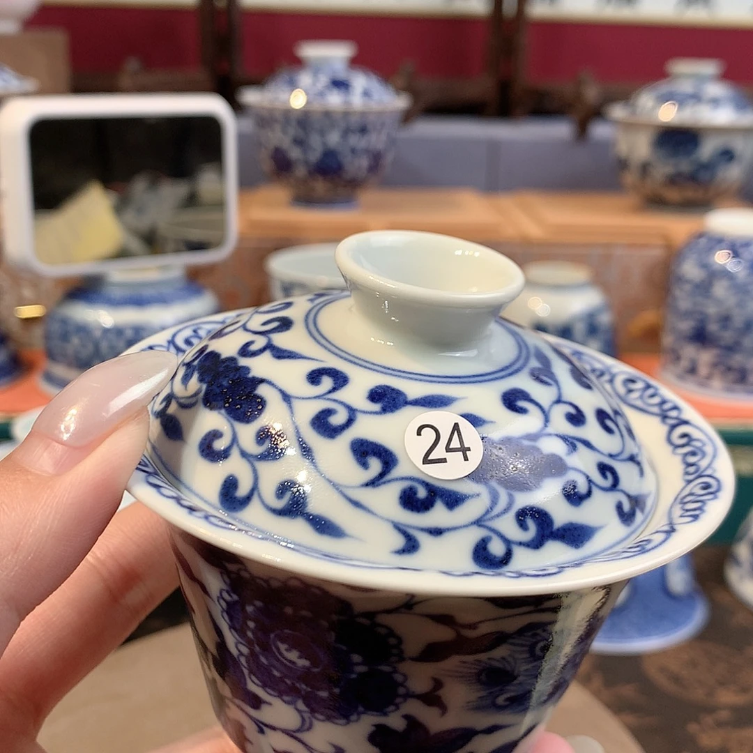 冰****Qd336青花孔雀盖碗24