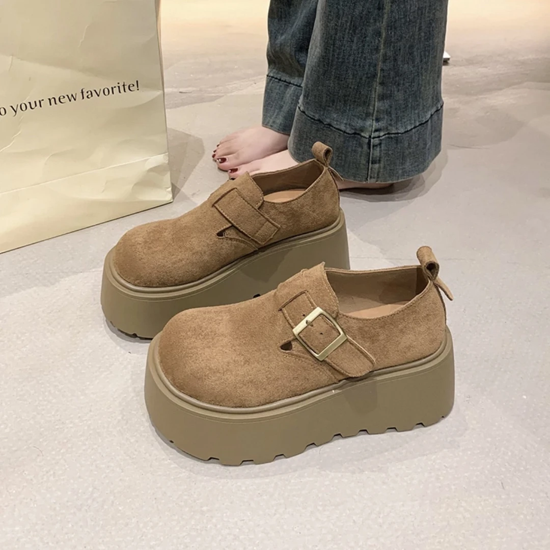 538027欧洲站大头芒果头复古单鞋女鞋2025厚底松糕小个子高乐福鞋