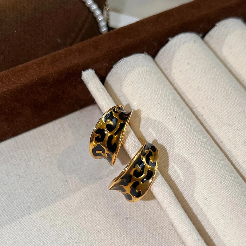 铜合金耳饰 s925银针法式金色豹纹耳环耳圈轻奢高级耳环