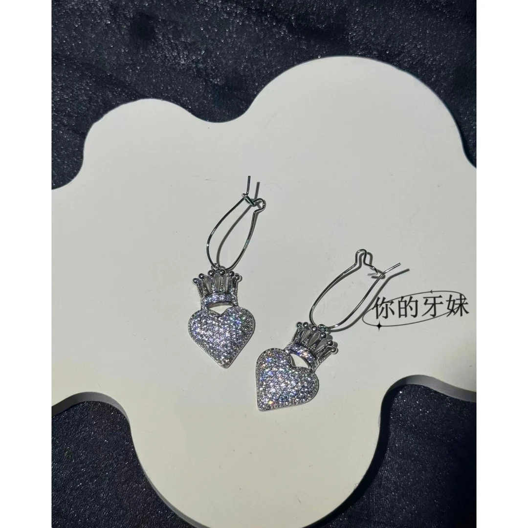 合金耳饰 满锆爱心皇冠耳钉ED373复古时尚轻奢精致百搭时尚
