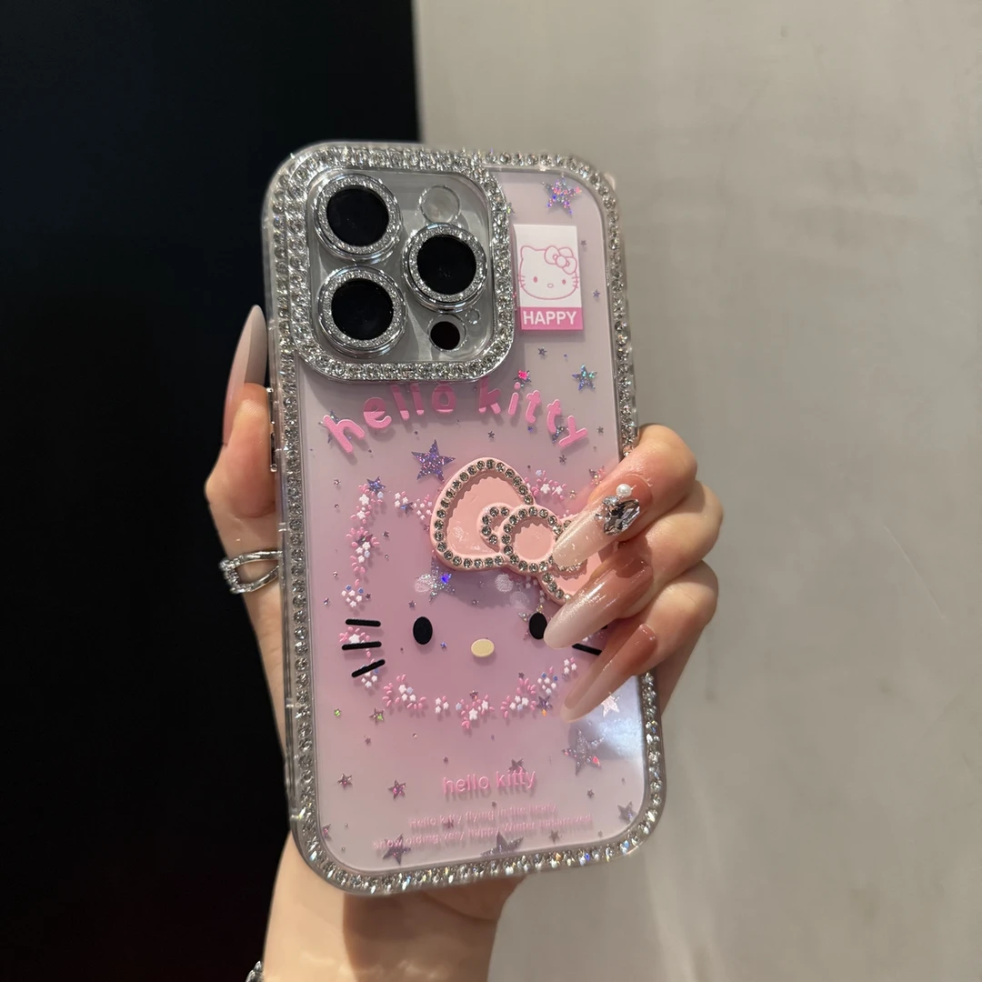 小众镶钻KT猫适用苹果16promax手机壳时尚iPhone15可爱14高级13女