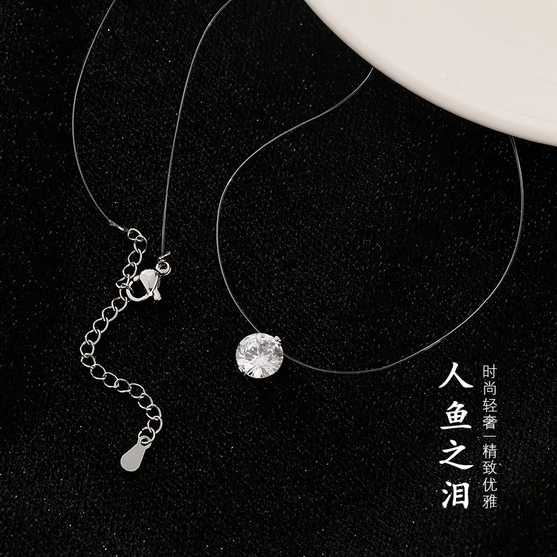 铜合金项链 新款项链女韩国气质超仙人鱼眼泪网红小众单钻颈链