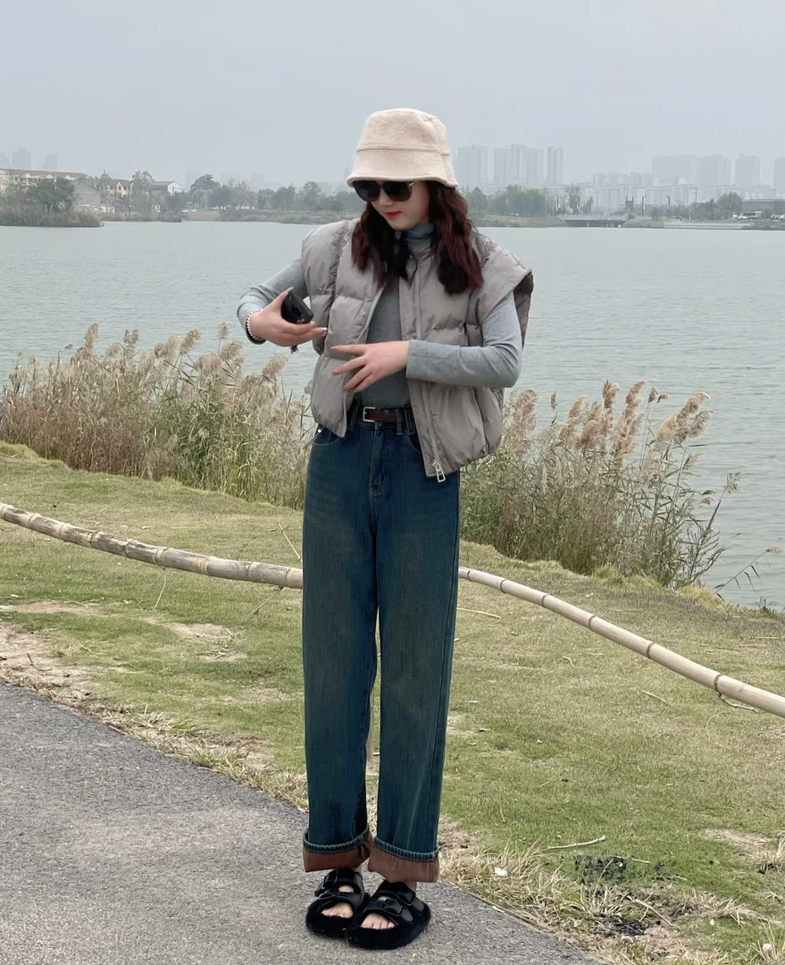 886窄版直筒牛仔裤加绒加厚宽松