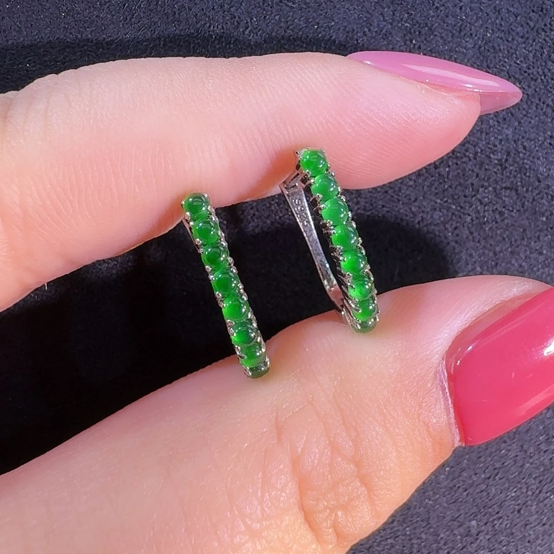 翡翠银S925镶嵌耳饰蛋面