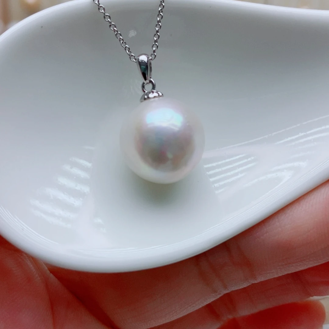 淡水珍珠银S925镶嵌吊坠(赠链)13mm