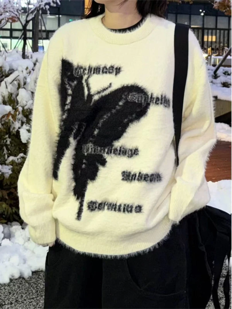 E2-4-D两色“字母蝴蝶”长袖毛衣（178）