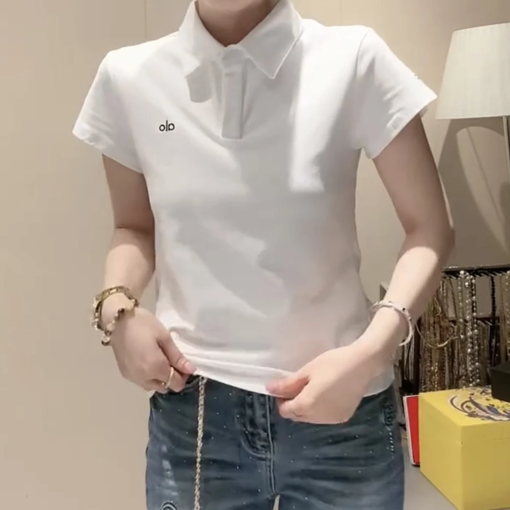 春夏新款简约百搭字母小标刺绣翻领polo打底衫