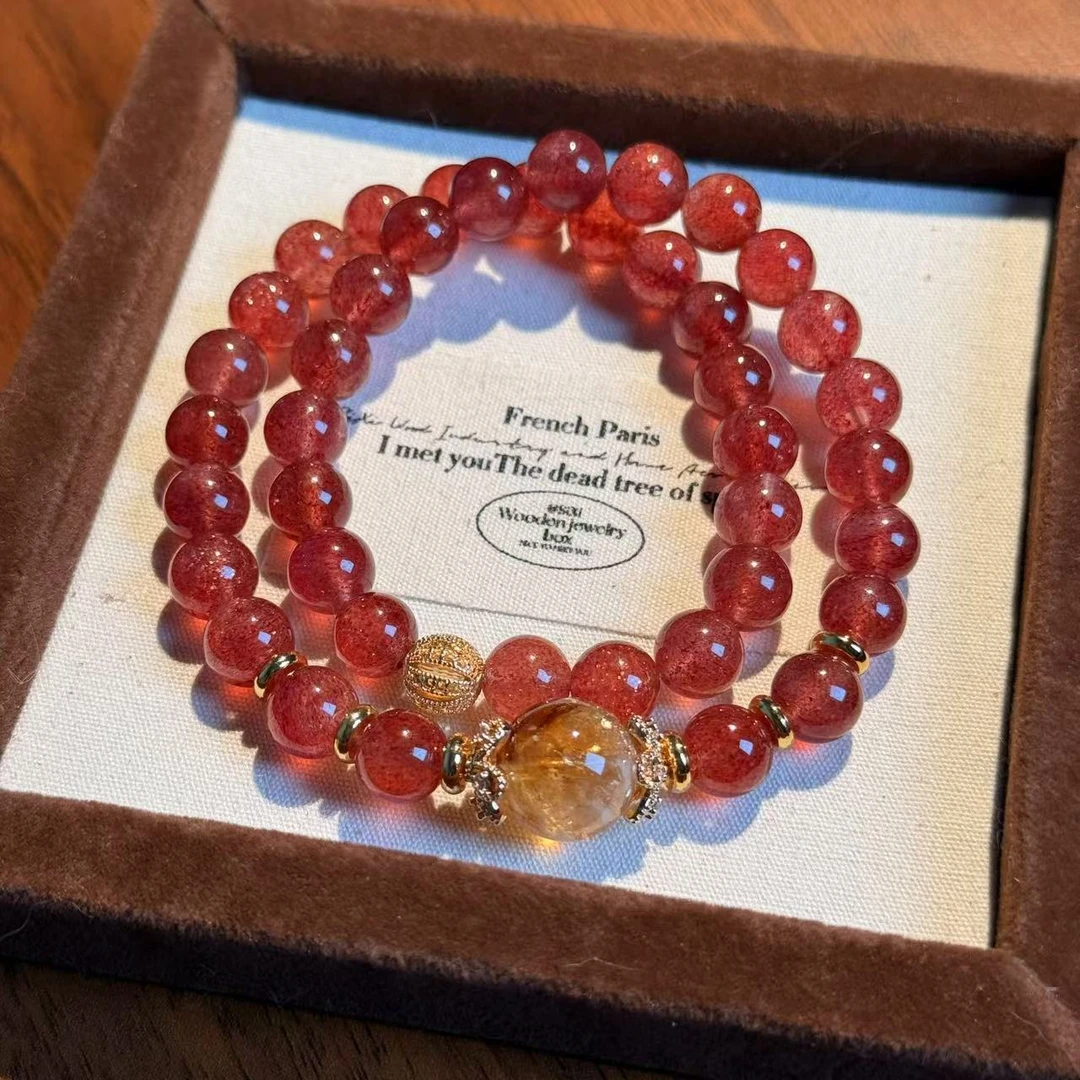 鸽血红草莓晶黄塔晶双圈手串手链 颜色微差多样性发其一F252