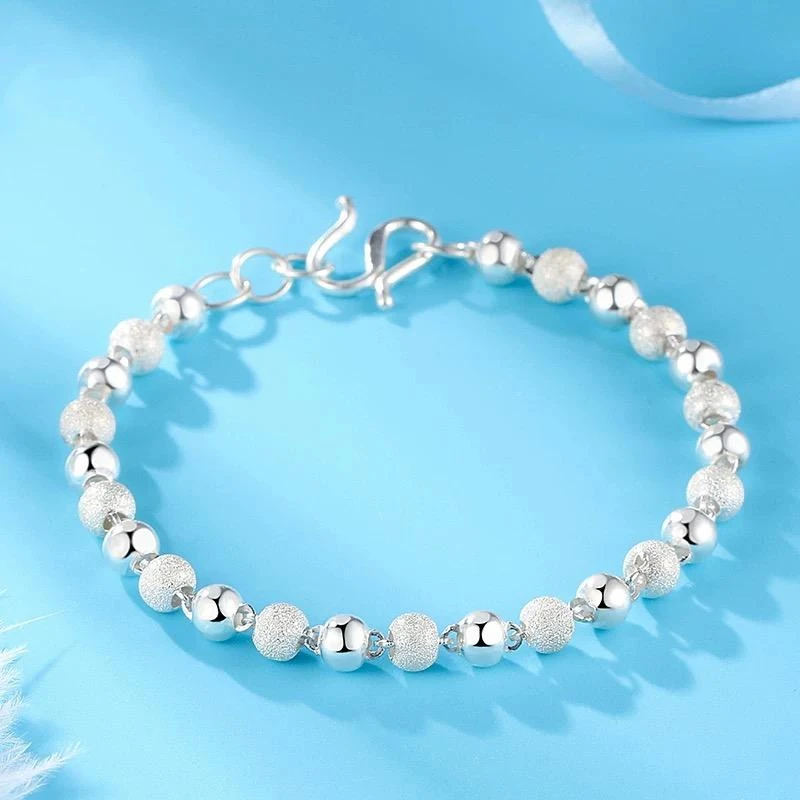 足银手链纯银s999手链女款简约百搭千足银光砂珠银手饰网红时尚