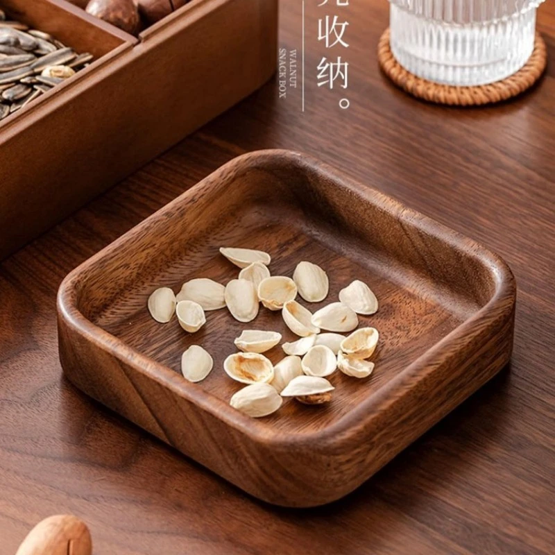 胡桃木大方钵干果盒盘托盘木盘子15*15*4