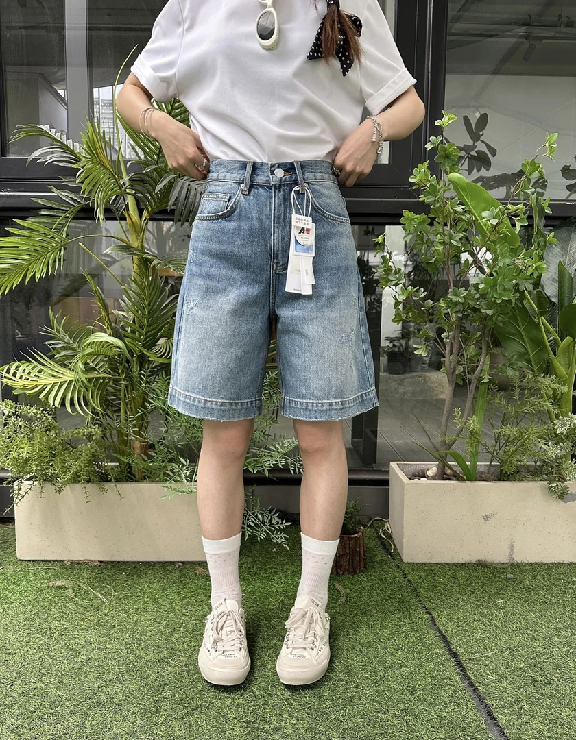 FUJIA STYLE新款韩版简约纯色百搭时尚牛仔短裤DK1587