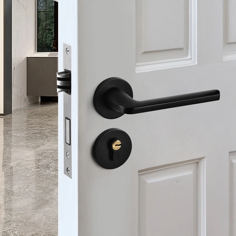 室内木门家用房门锁黑色门把手卧室磁吸静音分体锁通用锁具组装式