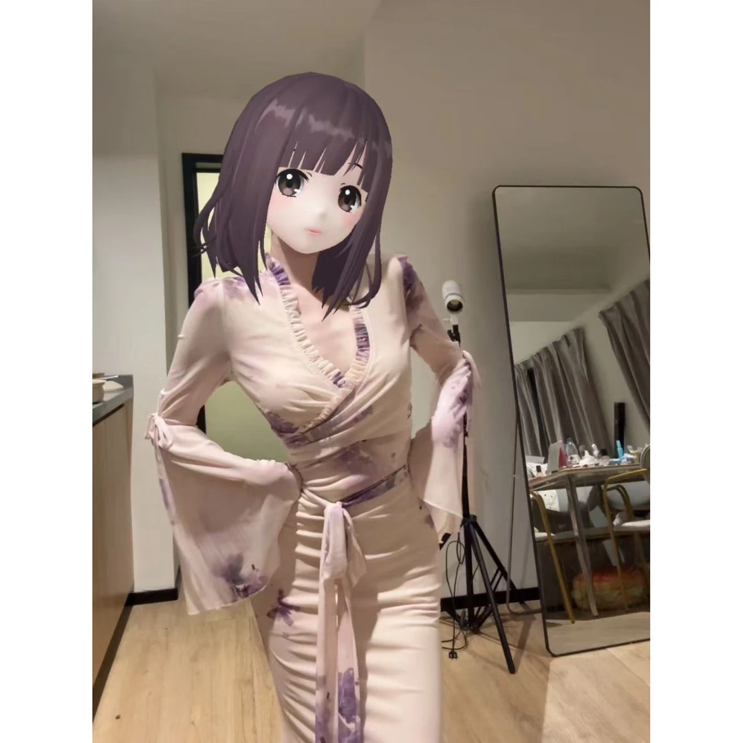 小洋家【紫韵霓裳】夏季新款显瘦遮肉温柔风设计款包臀连衣裙N
