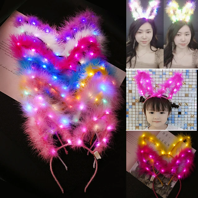 箍羽毛摆摊童玩具花环发灯儿新款光头发年耳朵2025发光兔广场饰带