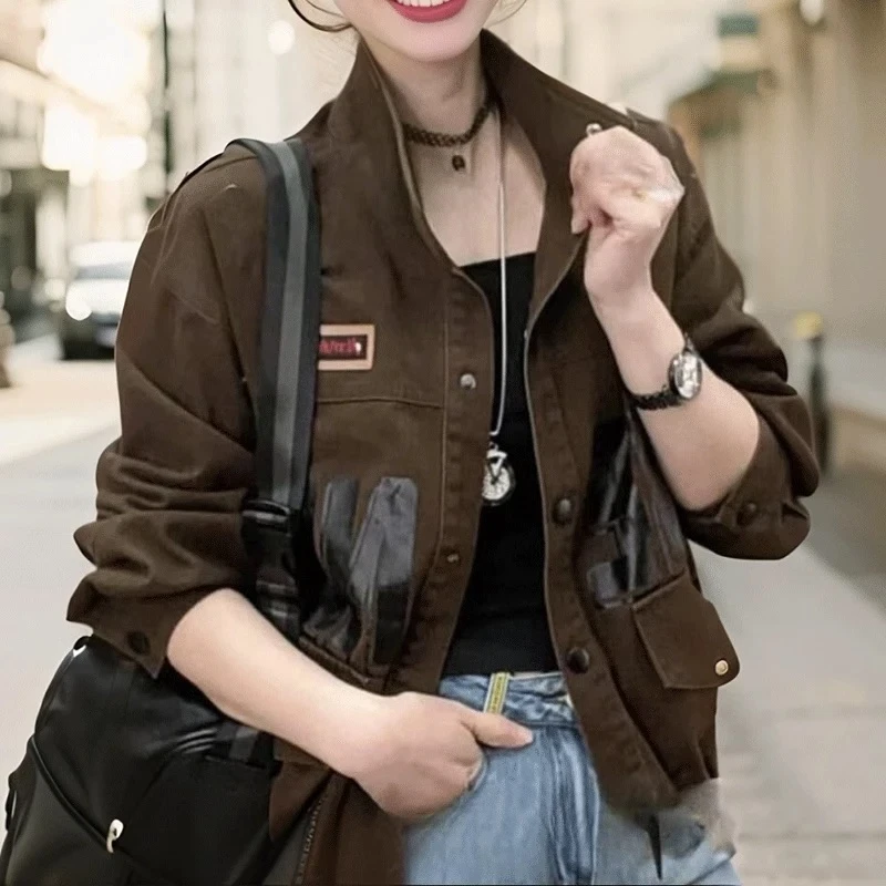 立领牛仔外套女2025春款时尚洋气休闲潮流短款字母韩版显瘦上衣服