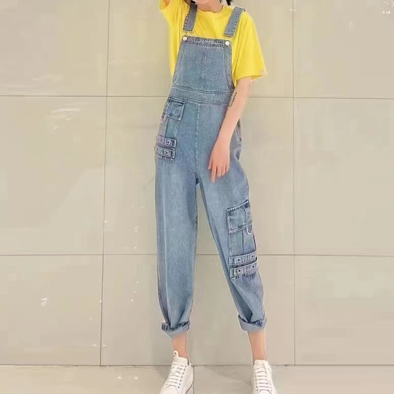 商场同款春季显瘦减龄休闲宽松背带牛仔直筒阔腿裤长裤女装