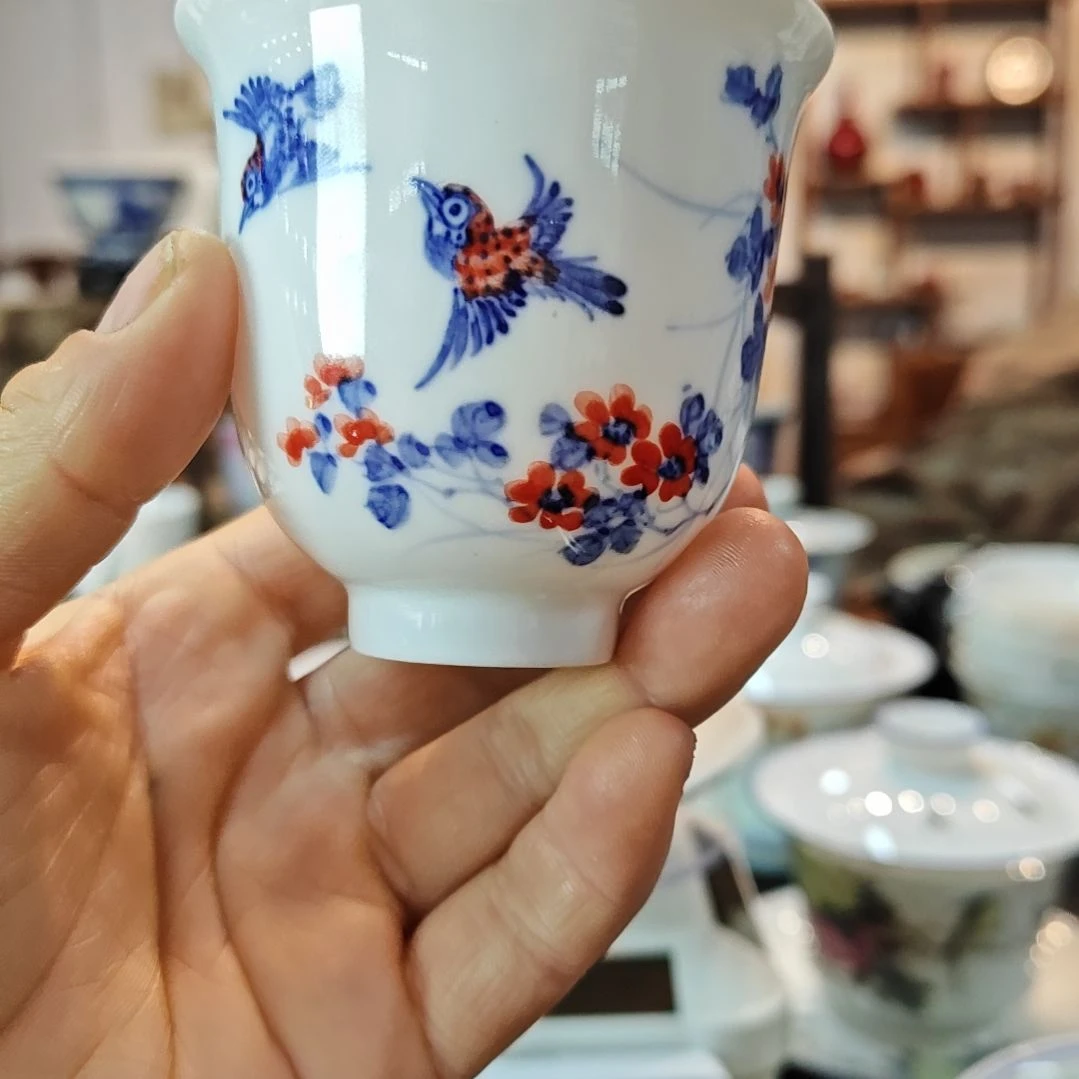 ?****六景德镇手工手绘花香鸟语主人杯