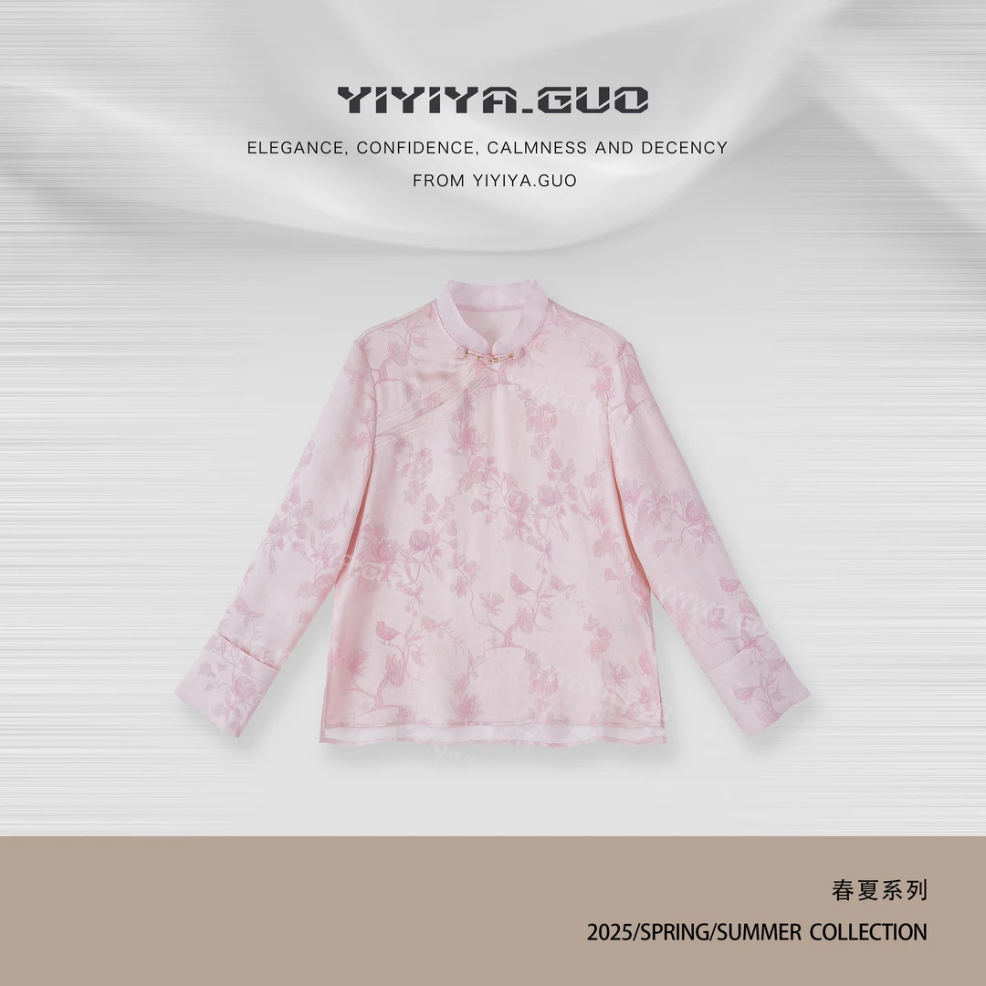 yiyiya.Guo艺艺吖【花影】新中式中国风立领提花长袖上衣25SS0293