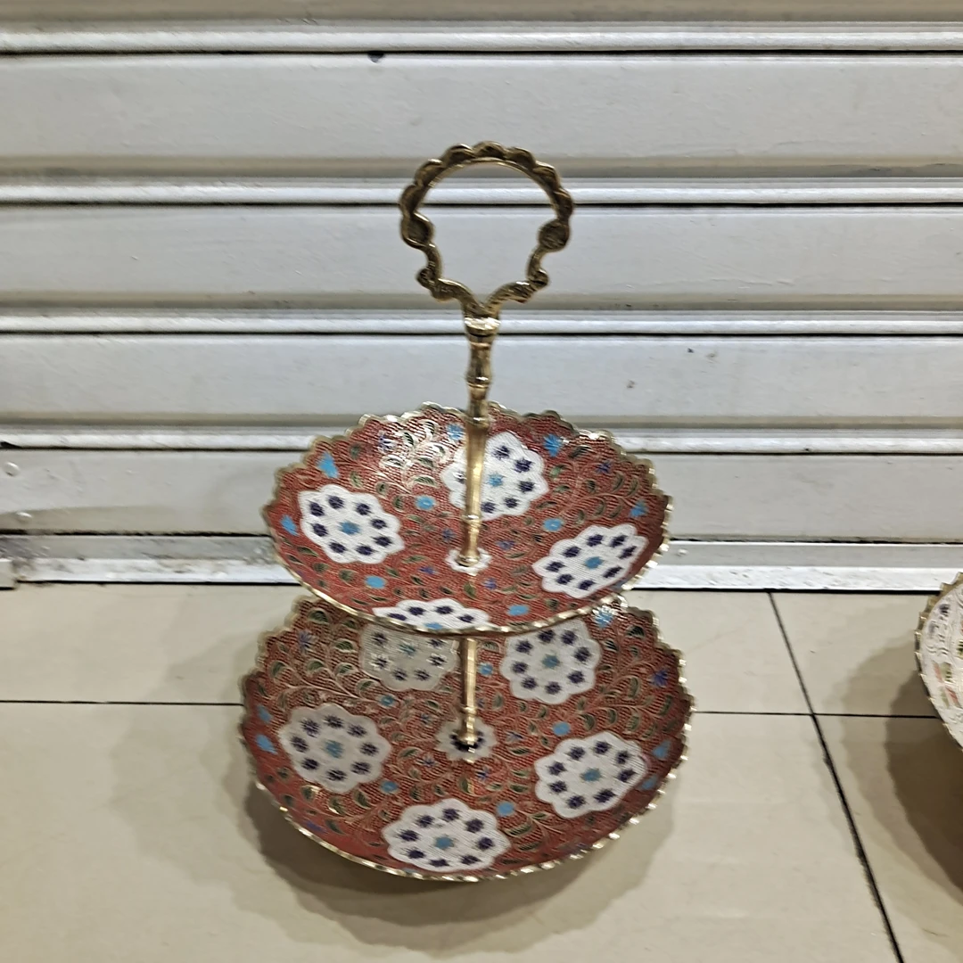 印度纯铜二层果盘纯铜巴基斯坦手工彩色