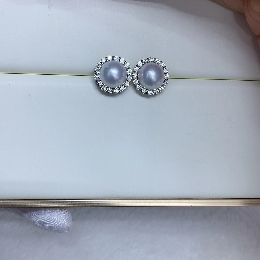 银S925镶嵌耳饰淡水珍珠10-11