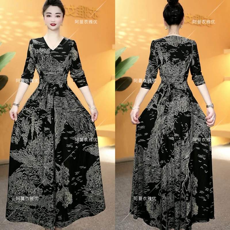 【衣雅严选】8068-1642#夏季新款丝光弹力缎面长袖系带显瘦连衣裙