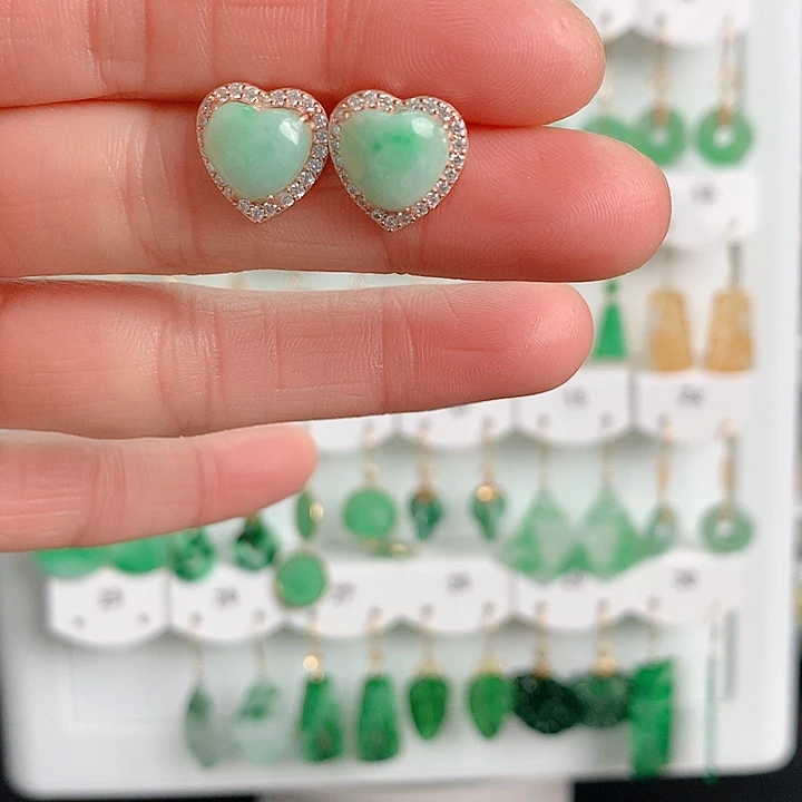 翡翠耳饰银S925镶嵌翡翠