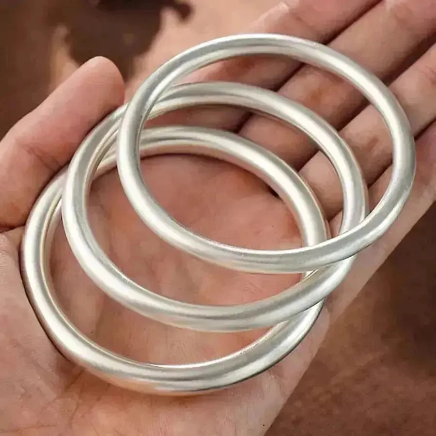 999.9银古法磨砂素圈闭口镯