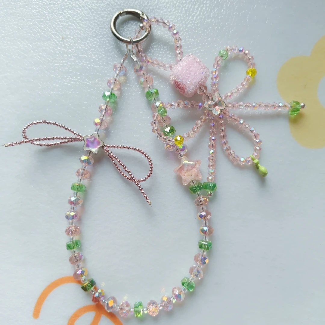 （2号链接）创意可爱女款网红手工diy水晶仿珍珠短款手机链挂链