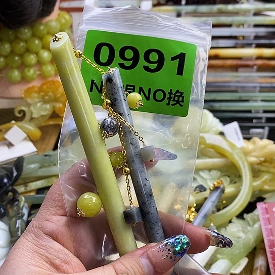 蛇纹石玉发簪未镶嵌旎***旎