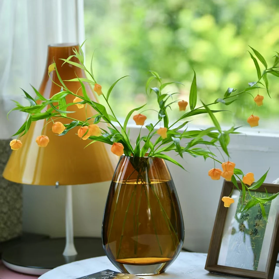 北欧风样板间餐桌茶几电视柜水培花瓶琥珀色水滴设计长17高25口8