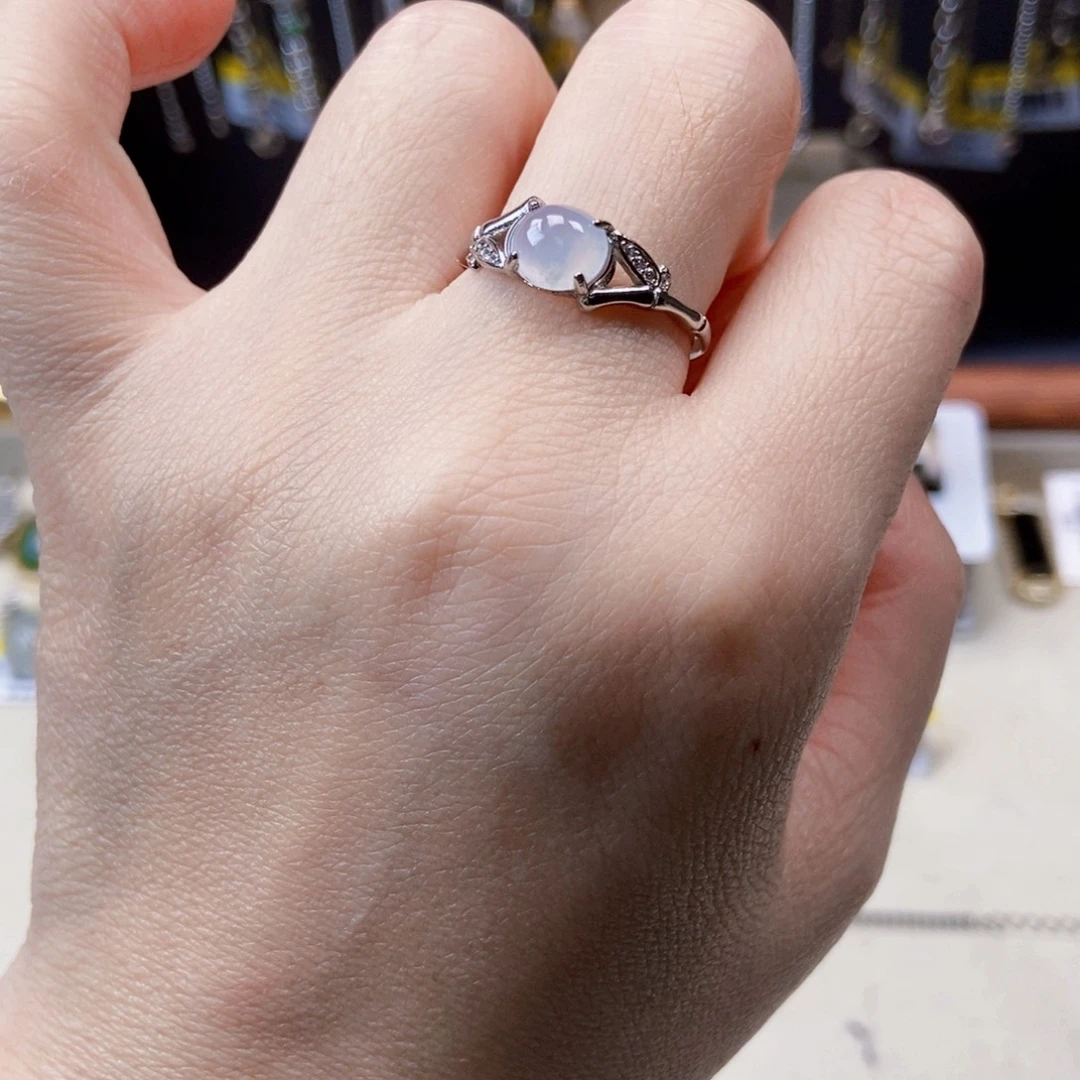 开****翡翠银S925镶嵌戒指蛋面