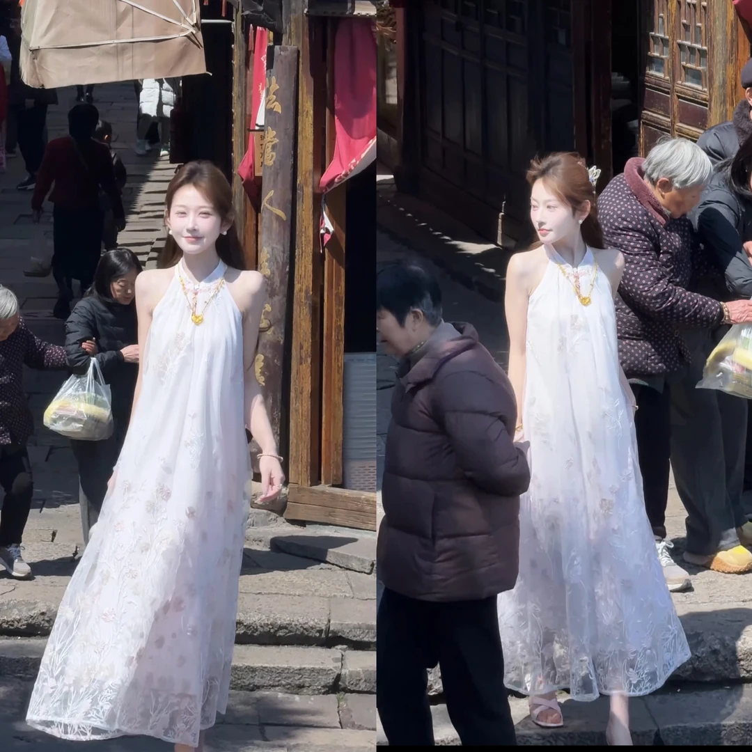 【婷婷】《过雨荷花》重工刺绣下摆仙气无袖连衣裙 TTH2SX156【Q】