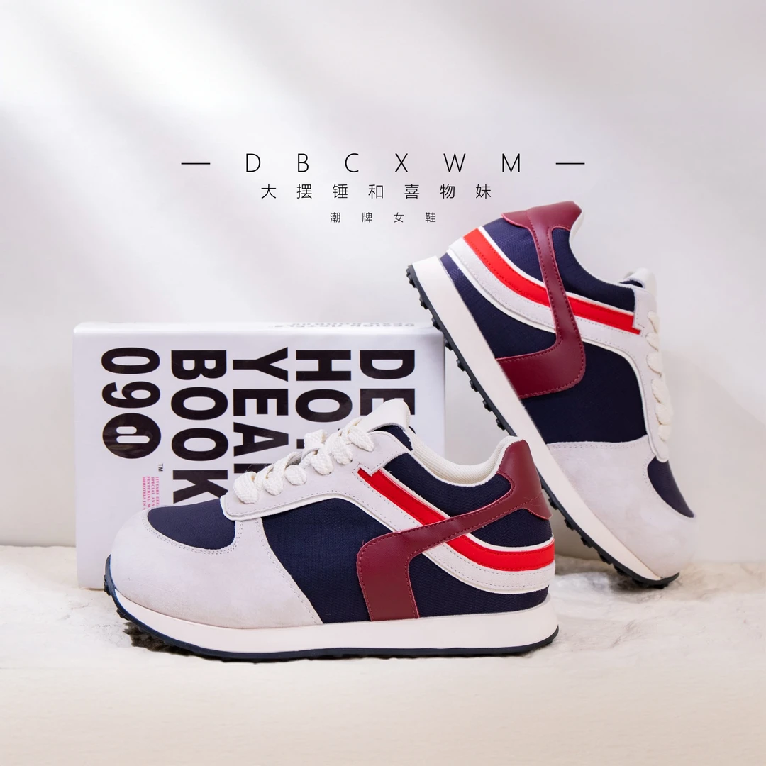 喜物妹2025美式运动阿甘鞋厚底百搭拼色轻便德训鞋女春季新款