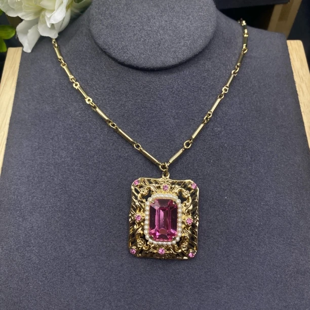 合金项链 LL 中古vintage 飞马Coro粉钻项链