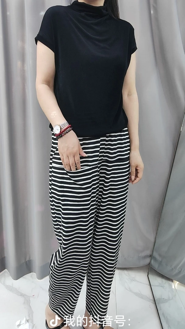 (郑州银基)时尚百搭简约宽松条纹休闲裤