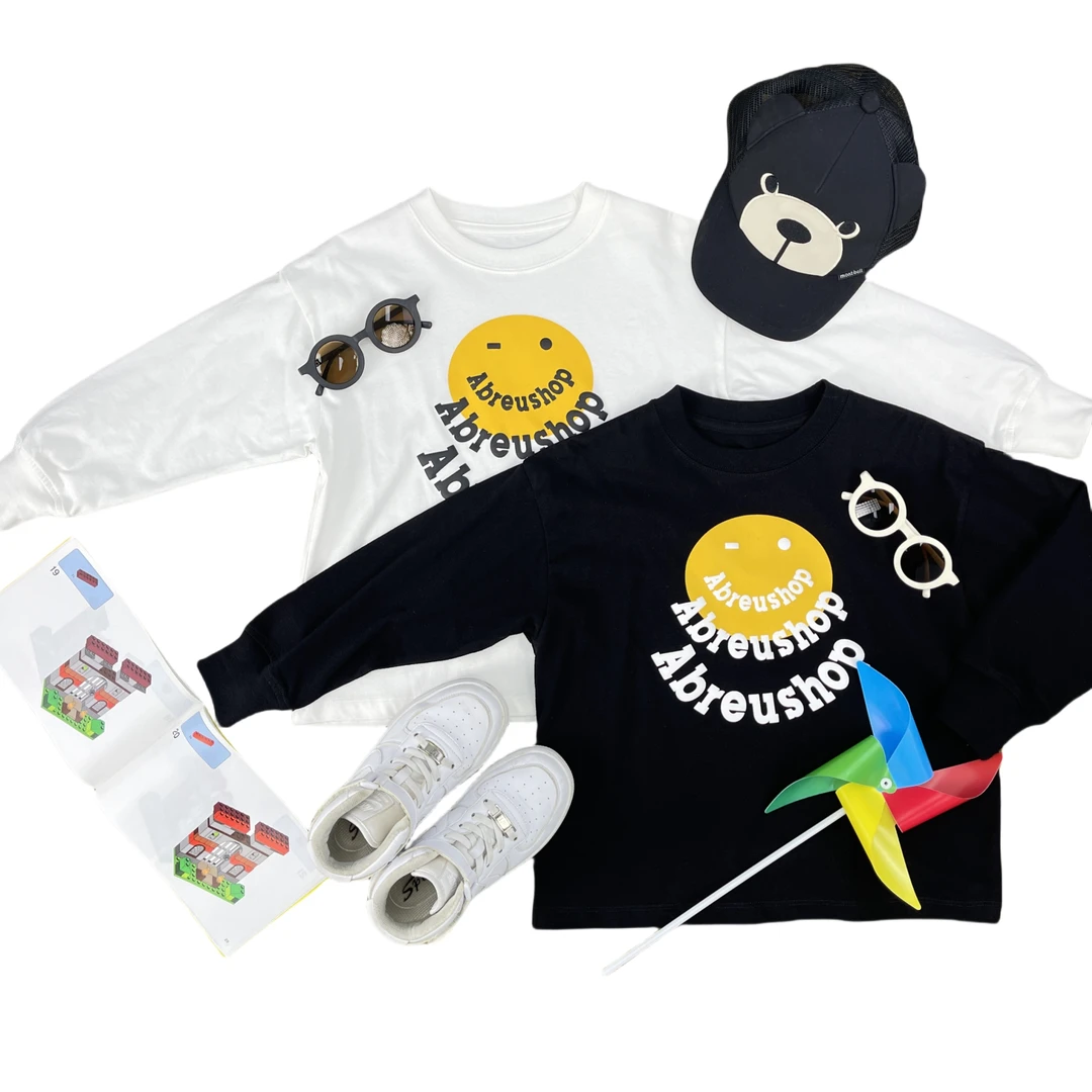 2025春夏男女童亲子装笑脸长袖T恤