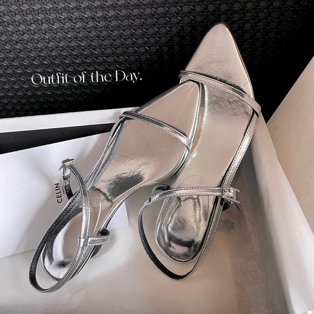 007/3.5cm牛皮尖头细跟凉鞋复古显瘦精致气质中跟