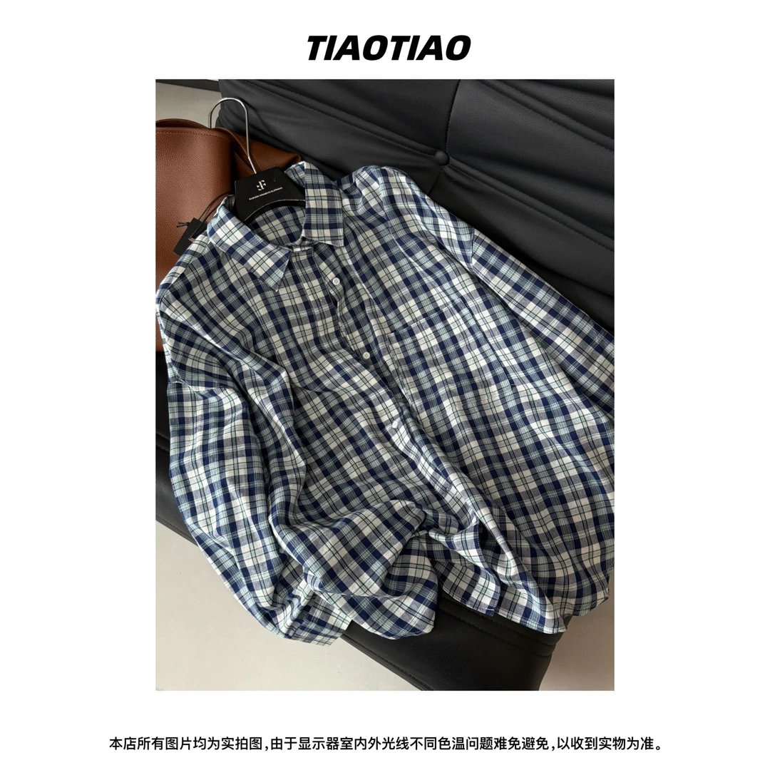 TIAOTIAO‘春季新款’设计感百搭风格休闲衬衣小众打底叠穿格子衬衫