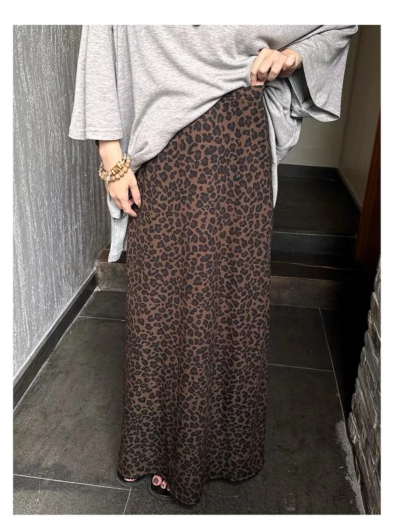 Owish 暗夜流光独家定制豹纹针织显瘦A字鱼尾半裙蕾丝花边下摆潮