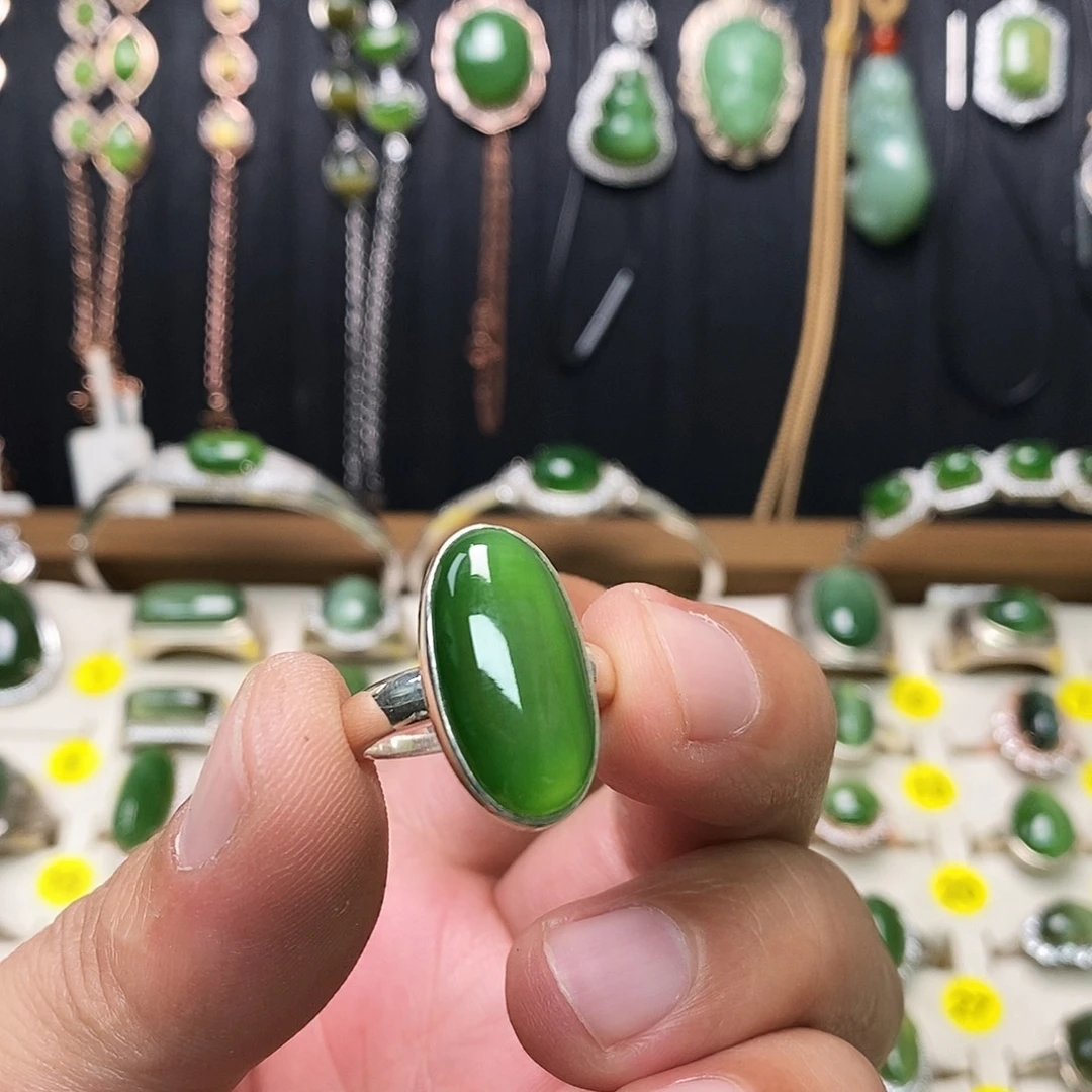 和田玉（碧玉）银S925镶嵌戒指