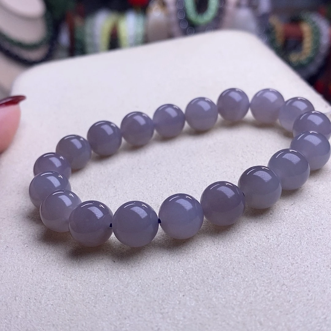 和田玉清货价老矿料冰烟紫手链10m未镶嵌佛***墨