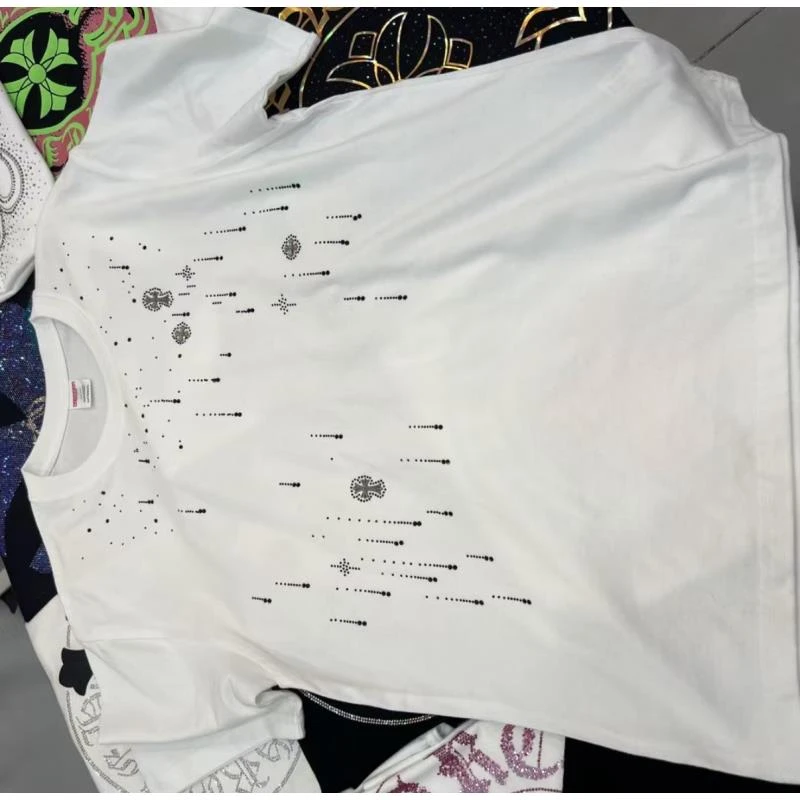 【810】流星雨烫钻克罗2025潮流新款宽松休闲百搭短袖T恤（男女同款）