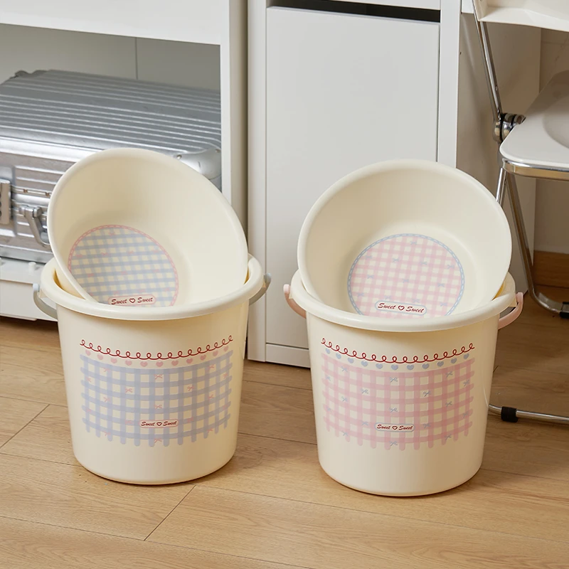 粉嫩甜心水桶脸盆2件套开学高颜值宿舍洗漱手提洗衣桶泡脚加厚