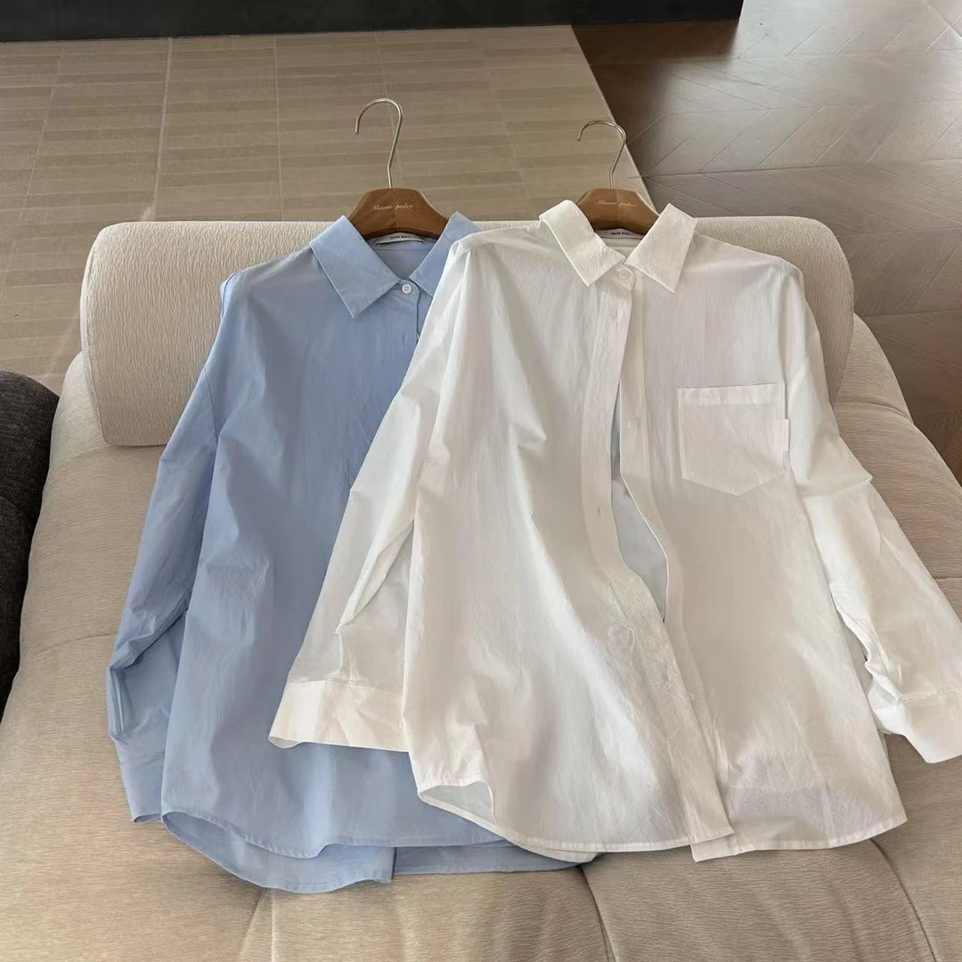 新款翻领大版纯色百搭棉质衬衫93310（衣长70胸围124