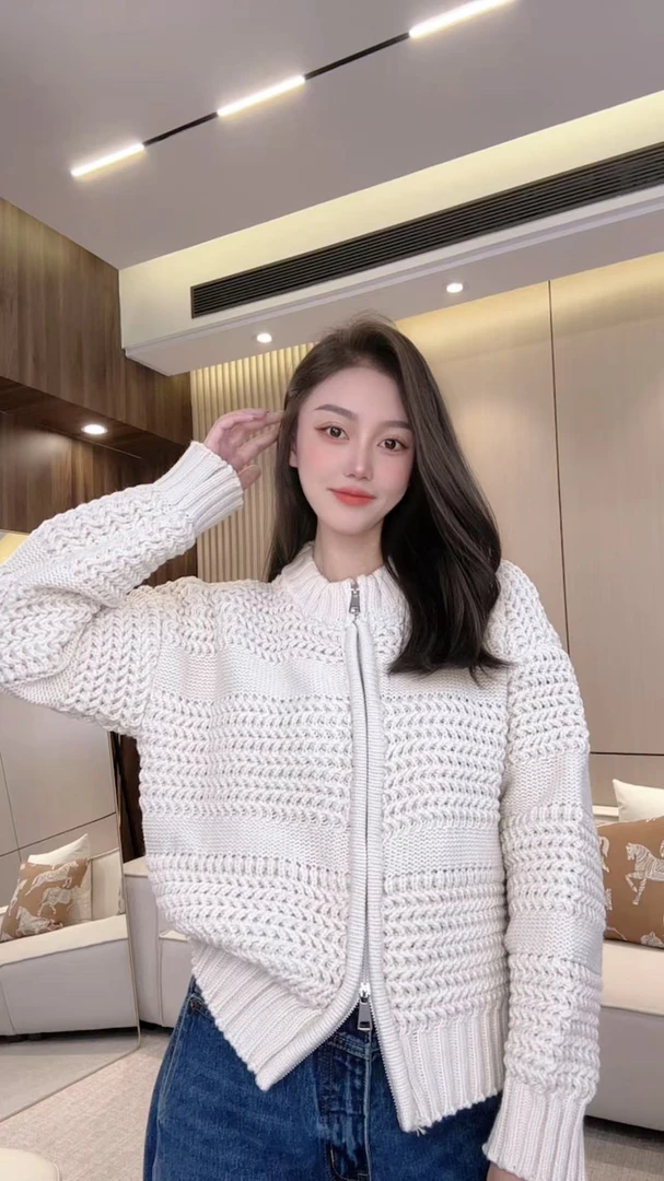 【起司奶芙】立体感手工毛衣外套长袖常规厚款女圆领毛针织衫宽松
