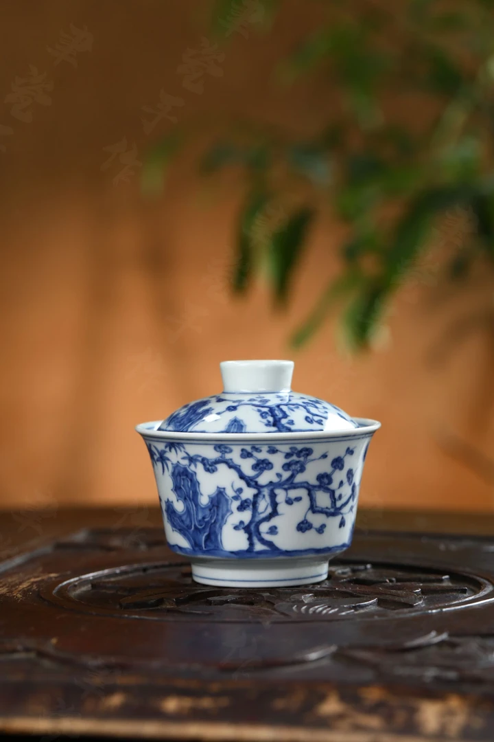 【聿瓷手作】青花松竹梅盖碗茶道男子