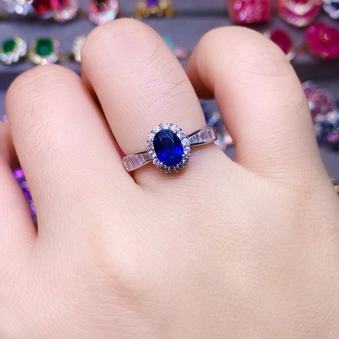 戒指蓝宝石银S925镶嵌