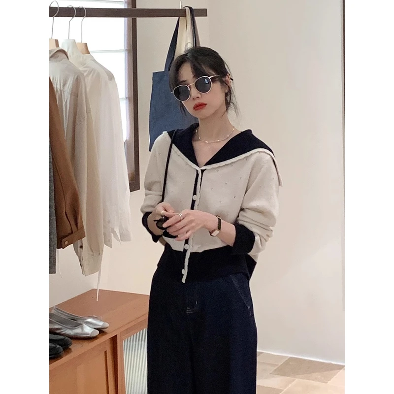 2024秋冬季新款洋气网红针织衫女设计感小众撞色毛衣内搭打底上衣